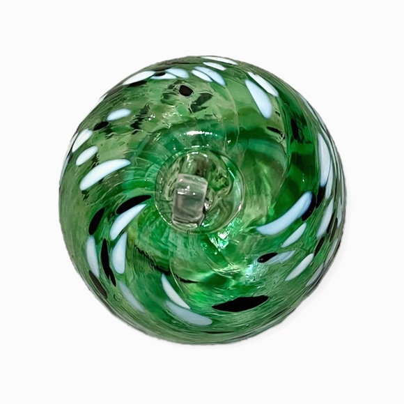 Vintage Eric Cortina Hand Blown Art Glass 3.5" Green/White/Black Glass Ornament - Picture 4 of 6